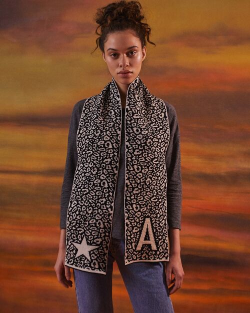 A-Z Initial Leopard Wool & Cashmere Scarf