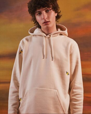 Sweat Capuche Brodé Abeille Ecru Homme 1