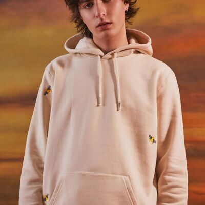 Bee Embroidered Hoodie Ecru Men