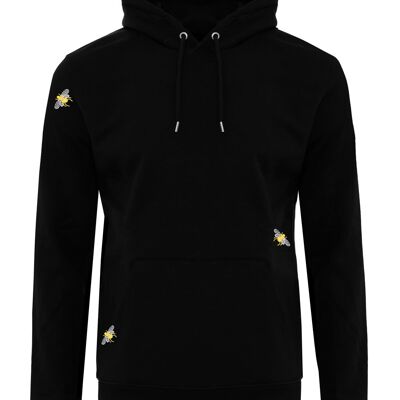 Sudadera con capucha con bordado de abejas negro mujer