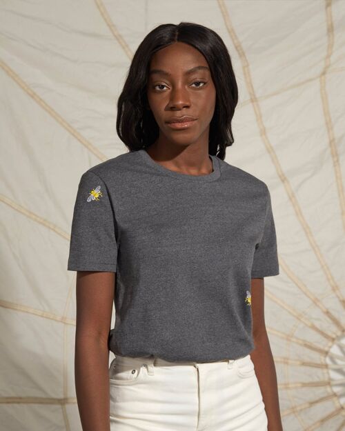 Bee Embroidered Recycled T-Shirt Grey