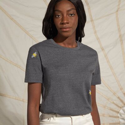 Bee Embroidered Recycled T-Shirt Grey