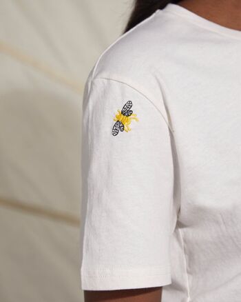 T-Shirt Recyclé Broderie Abeille Blanc 2