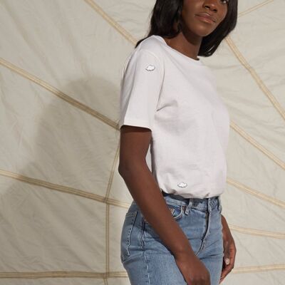 Clouds Embroidered Recycled T-Shirt White