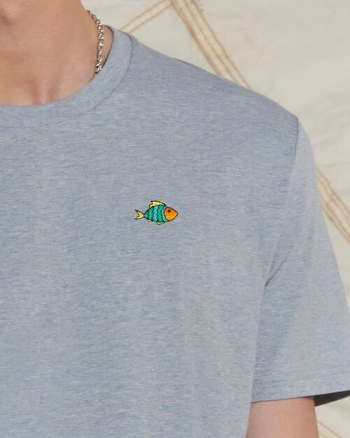 Fish Embroidered T-Shirt Heather Ice Blue