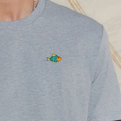 T-shirt con ricamo pesce Heather Ice Blue