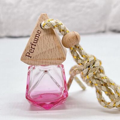 Pink Glass and Wooden Top With String Car Diffuser Freshener