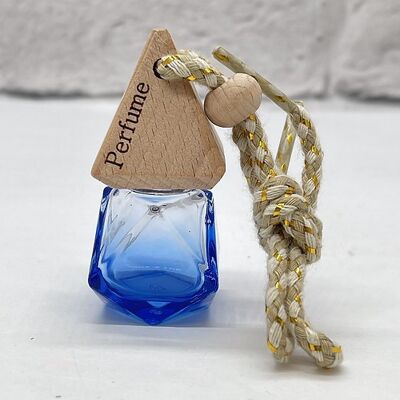 Blue Glass & Wooden Top With String Car Diffuser Freshener