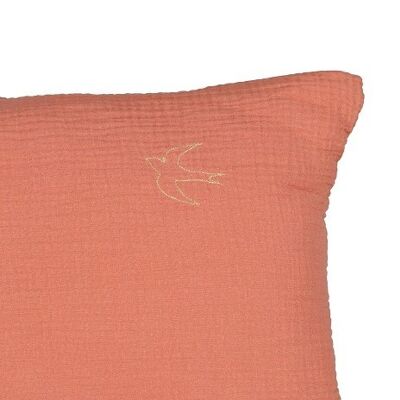 Cushion 50 x 50 Swallow embroidered cotton gauze, Blush