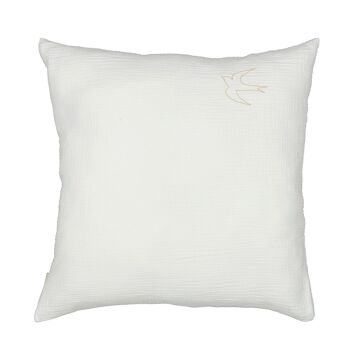 Coussin 50 x 50 gaze de coton brodé, Chantilly 2