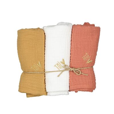 Pack of 3 small embroidered cotton gauze swaddles