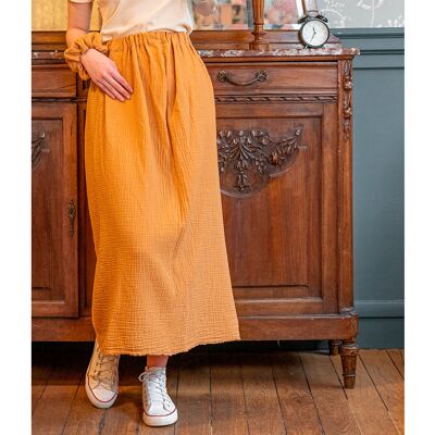 Women's long cotton gauze skirt Caramel