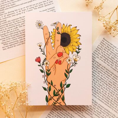 Peace Sign Sunflower Postcard - Single card