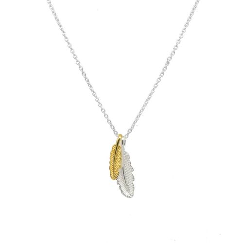 Twin feather necklace silver