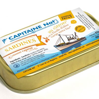 Sardines in organic* olive oil and organic* lemon WITHOUT ADDED SALT - 1/10