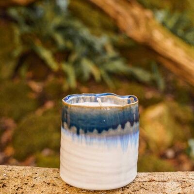 Blue ombré ceramic garden candle