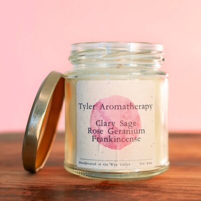 Clary Sage Rose Geranium + Frankincense aromatherapy candle