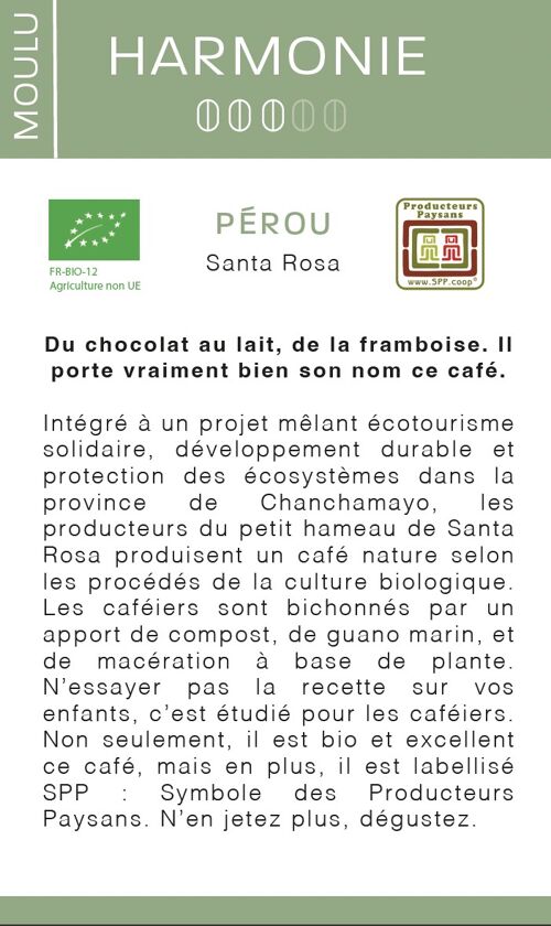 Harmonie café bio du Pérou  MOULU