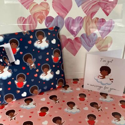 Cupid Wrapping Paper and Tag Blue