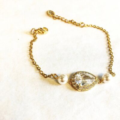 Bracelet de mariage goutte  zircon et perles les précieuses - Plaqué or jaune