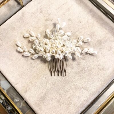 Peigne de cheveux mariage oriental en perles et fleurs de porcelaine PEARL