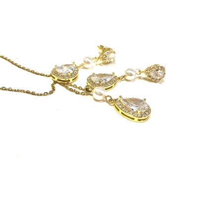 Wedding set earrings and necklace zirconia and pearls The precious ones - Rose gold plated