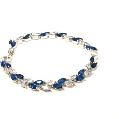 Bracelet de mariage bleu et argent Feuillage et perles - 14cm