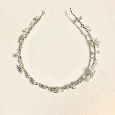 Couronne de fleurs de mariage en cristal de strass et perles nacrées Swarovski - Plaqué or blanc
