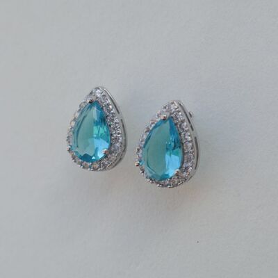 Boucles d'oreilles mariage chic  Clou zircon - Bleu aquamarine