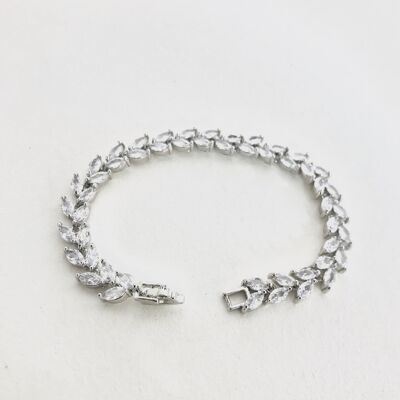 Gold Plated Foliage Zirconia Wedding Bracelet Custom Size - White Gold Plated - 19cm