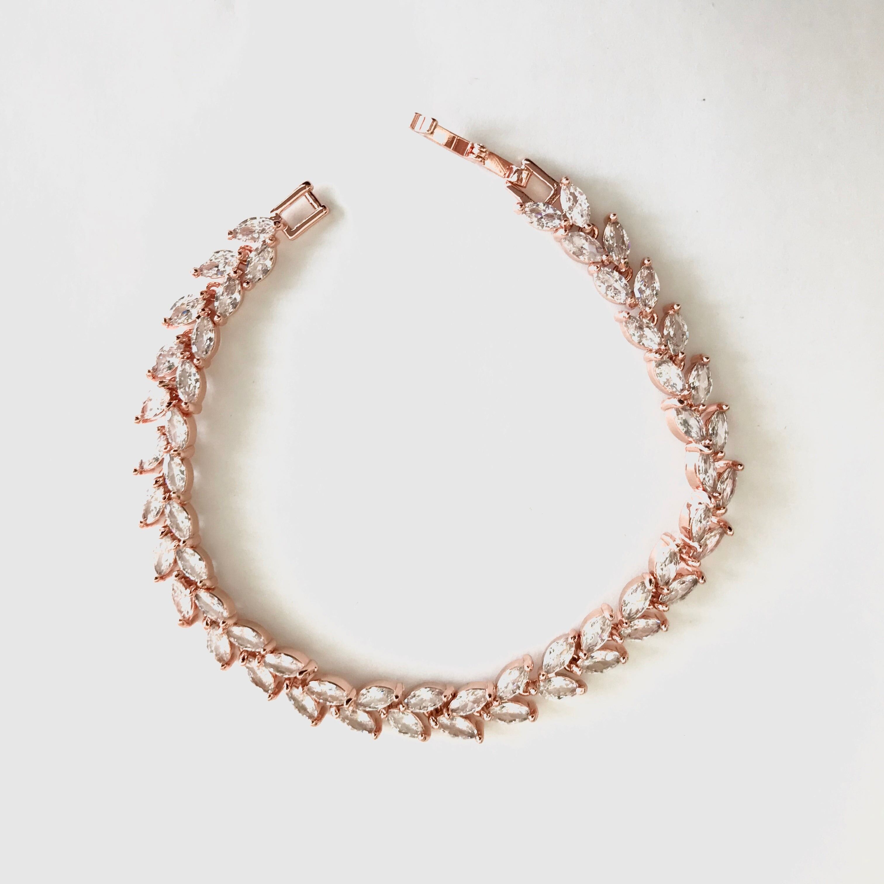 Vergoldetes Blatt-Zirkonia-Hochzeitsarmband Sondergröße - Rosévergoldet - 17 cm