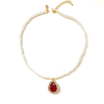 Collier de mariage oriental rouge en perles Précieuse - Plaqué or jaune