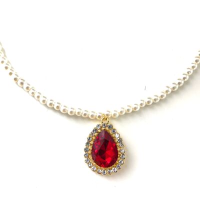 Collier de mariage oriental rouge en perles Précieuse - Plaqué or blanc
