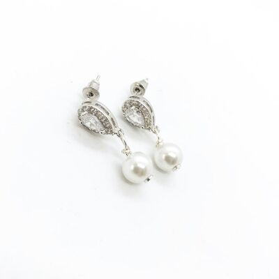 Boucles d'oreilles mariage perle Minimaliste - Plaqué or blanc