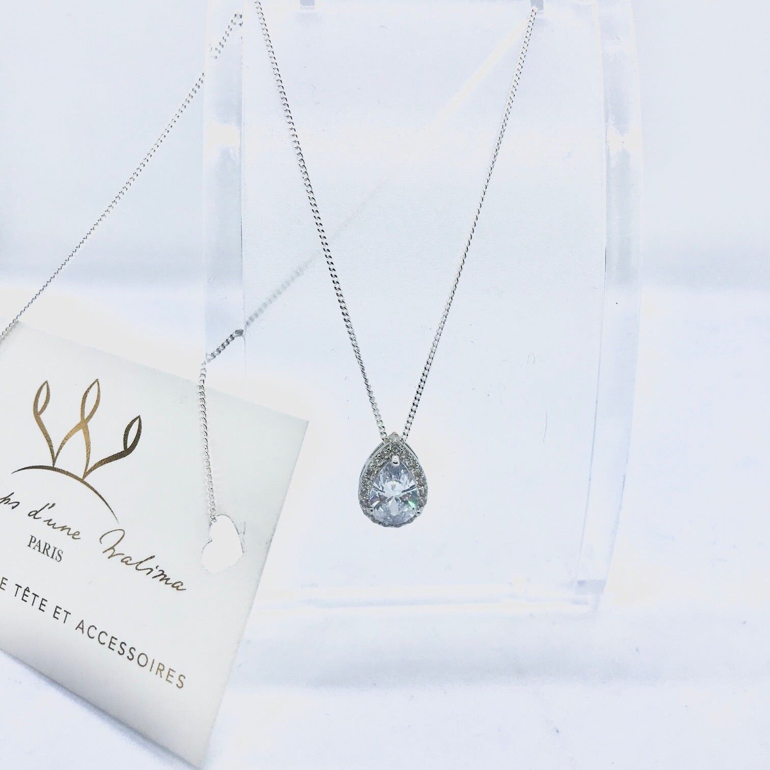 Feine Hochzeitskette aus echtem Silber und Zirkon Drop The Essentials – rosévergoldet