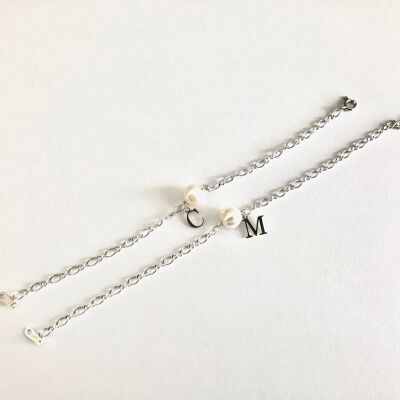 Bracelet de mariage Pearl en argent véritable perle d'eau douce et initiale à personnaliser - 4