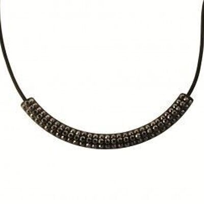 Collana barretta 3 file - hematite nero, onice nero lucido-