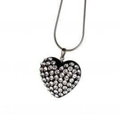 Collana cuore bombato pave' - crystal bianco, onice nero luc-