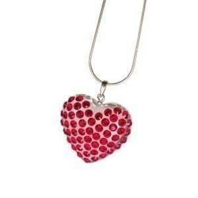 Collana cuore bombato pave' - rosso lt siam,, trasparente lu-