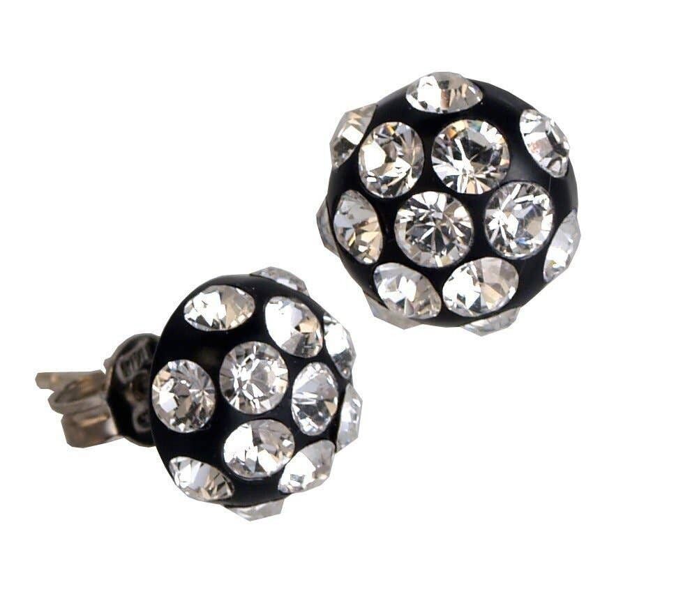 Orecchini bottoncino pavè - onice nero lucido, crystal bian-