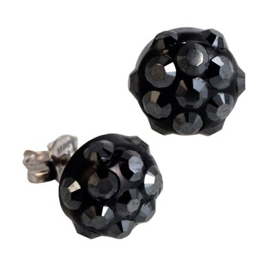 Orecchini bottoncino pavè - onice nero lucido, hematite nero-