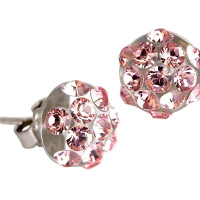 Boucles d'oreilles boutons Pavè - Transparent brillant, rose clair-