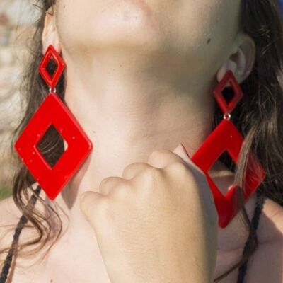 Boucles d'oreilles pendantes maxi losange - onyx noir brillant -