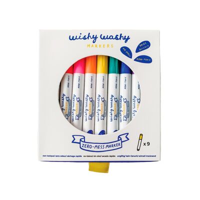 Jaq Jaq Bird: MARCADORES WISHY WASHY, set de 9 colores, inodoros y lavables