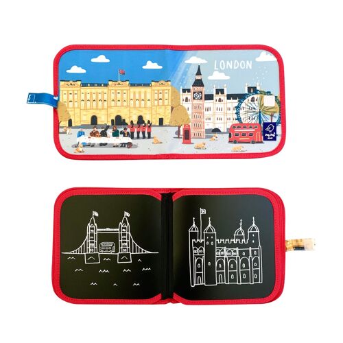 Jaq Jaq Bird: COLOR IT & GO LONDON 20x20cm, slate notebook, erasable