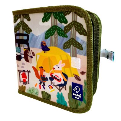 Jaq Jaq Bird: DOODLE IT & GO BJJ & Friends CAMPING 20x20cm, slate notebook, erasable