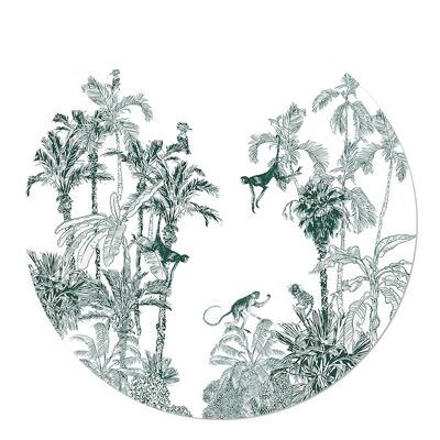 Singes Muurcirkel dans Palms Jungle Tropics Vert 20cm