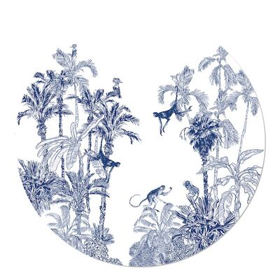 Singes Muurcirkel dans Palms Jungle Tropics Bleu 30cm