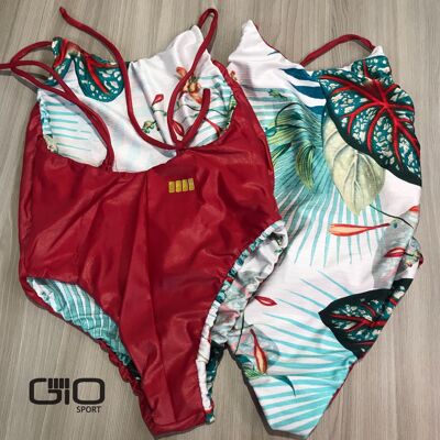 DoubleFaced Swimsuit Red/Leaves