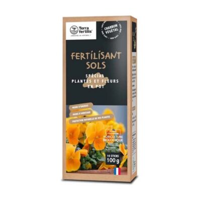 Fertilisant Sols Spécial Plantes et Fleurs en pot - 10 Sticks - Biochar